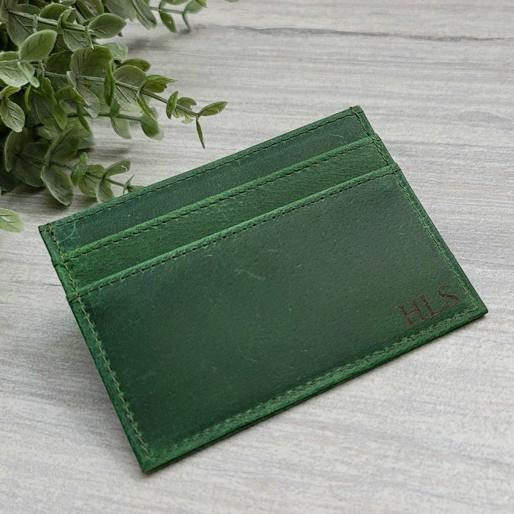 Genuine Crazy Horse Leather Card Case Green - Picture 6 of 8
